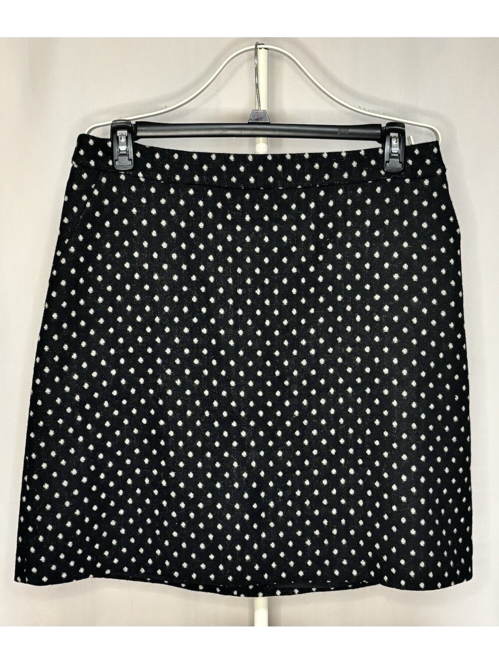 Boden Mallalieus Tweed Polka Dot Skirt Women 12L Black White Lined Wool British
